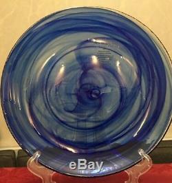 12 Pcs Set Cobalt Blue Artistic Accents Swirl Dinner Salad Plate Bowls Glass New