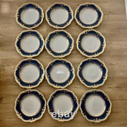 12 Pcs Spode Lancaster Cobalt Blue R9665 Dinner Plates 10 3/4, Vintage Mint