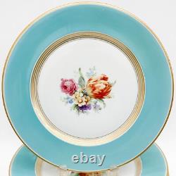 12 Porcelain Blue Dinner Plates EJ Grimm Florals Mid Century