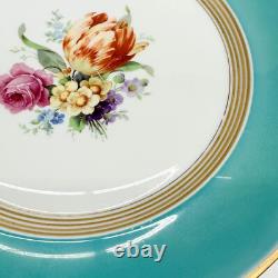 12 Porcelain Blue Dinner Plates EJ Grimm Florals Mid Century