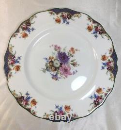 (12) ROYAL DOULTON Rose, Tulips & Green Enameled Rim 10 Inch DINNER PLATES