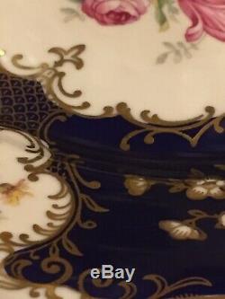 12 Rare Vintage Cobalt Blue Floral Gold Filigree Dinner Plates Czechoslovakia