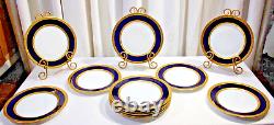 12 Rosenthal Bavaria Dinner Plate Cobalt Blue Heavy Encrusted Gold Pattern 5389