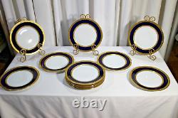 12 Rosenthal Bavaria Dinner Plate Cobalt Blue Heavy Encrusted Gold Pattern 5389