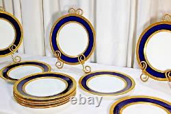 12 Rosenthal Bavaria Dinner Plate Cobalt Blue Heavy Encrusted Gold Pattern 5389