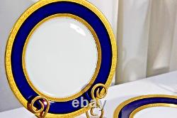 12 Rosenthal Bavaria Dinner Plate Cobalt Blue Heavy Encrusted Gold Pattern 5389
