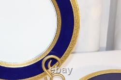 12 Rosenthal Bavaria Dinner Plate Cobalt Blue Heavy Encrusted Gold Pattern 5389