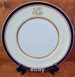 12 Royal Doulton Dinner Plates Antique Gold & Royal Blue 10 Mint