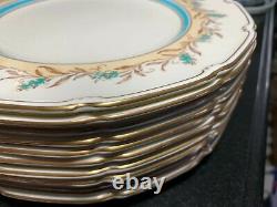 12 Royal Doulton Prelude 10 1/2 Dinner Plates Turquoise Band V222 England XLNT