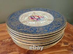12 Royal Worcester Blue Turquoise H. Painted 10.75 Dinner Plates E Phillips