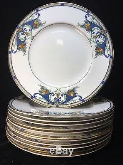 (12) Royal Worcester #C2100'BLUE CORNUCOPIA' 10.5 DINNER PLATES Raised Enamel