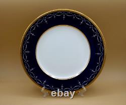12 SET Coalport Ovington Brothers Cobalt Blue With Gold Encrusted Rim Dinner Plate