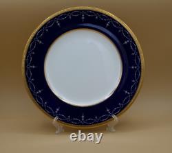 12 SET Coalport Ovington Brothers Cobalt Blue With Gold Encrusted Rim Dinner Plate