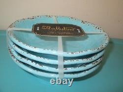 12 Set MELAMINE DINNER SALAD Plate BOWL IL MULINO Crackle Aqua Blue
