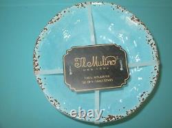 12 Set MELAMINE DINNER SALAD Plate BOWL IL MULINO Crackle Aqua Blue