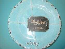 12 Set MELAMINE DINNER SALAD Plate BOWL IL MULINO Crackle Aqua Blue