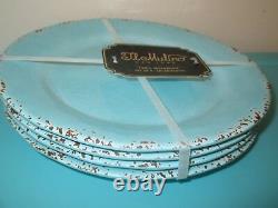 12 Set MELAMINE DINNER SALAD Plate BOWL IL MULINO Crackle Aqua Blue