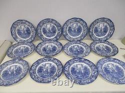 12 Staffordshire Liberty Blue 9 3/4 Dinner Plates Independence Hall