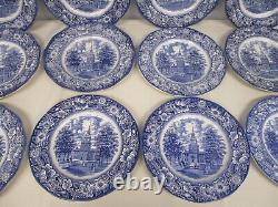 12 Staffordshire Liberty Blue 9 3/4 Dinner Plates Independence Hall