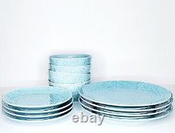(12) Threshold Kennet Azure Blue Stonware Dinner Set