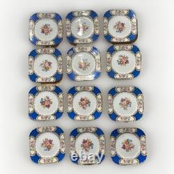 12 Vintage Gold Castle Made in Japan Floral Plates Blue Cobalt Gold Trim