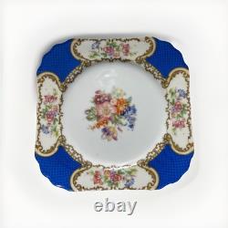 12 Vintage Gold Castle Made in Japan Floral Plates Blue Cobalt Gold Trim