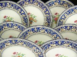 12 Wedgwood Florentine Blue Raised Enamel Floral In Basket 10.75 Dinner Plates