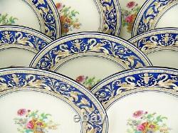 12 Wedgwood Florentine Blue Raised Enamel Floral In Basket 10.75 Dinner Plates