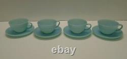 12 pc Fire King BLUE TURQUOISE Dinner Set 4 Plates and 4 Cup & Saucers Unused