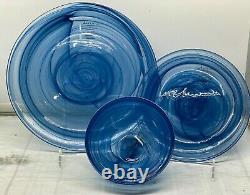 12 pc set Blue 4 Dinner 4 Salad Plates 4 Bowls Artistic Accents Glass Swirl New