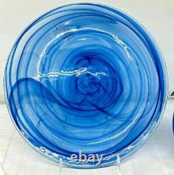 12 pc set Blue 4 Dinner 4 Salad Plates 4 Bowls Artistic Accents Glass Swirl New
