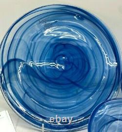 12 pc set Blue 4 Dinner 4 Salad Plates 4 Bowls Artistic Accents Glass Swirl New