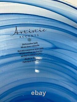 12 pc set Blue 4 Dinner 4 Salad Plates 4 Bowls Artistic Accents Glass Swirl New