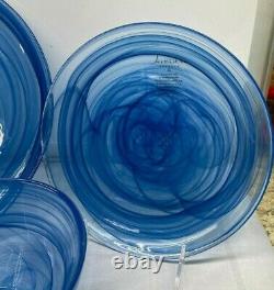 12 pc set Blue 4 Dinner 4 Salad Plates 4 Bowls Artistic Accents Glass Swirl New