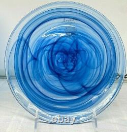 12 pc set Blue 4 Dinner 4 Salad Plates 4 Bowls Artistic Accents Glass Swirl New