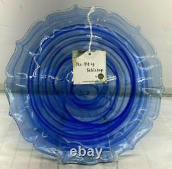 12 pcs set Cobalt Blue Dinner Salad Plate Bowl Glass Swirl Artistic Accents New