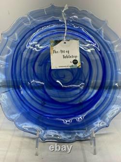 12 pcs set Cobalt Blue Dinner Salad Plate Bowl Glass Swirl Artistic Accents New