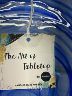 12 pcs set Cobalt Blue Dinner Salad Plate Bowl Glass Swirl Artistic Accents New