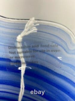 12 pcs set Cobalt Blue Dinner Salad Plate Bowl Glass Swirl Artistic Accents New