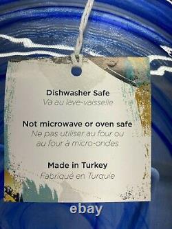 12 pcs set Cobalt Blue Dinner Salad Plate Bowl Glass Swirl Artistic Accents New