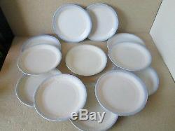 12x Fire King Anchor Hocking ALICE Gray Blue Trim VITROCK 9.25 Dinner Plates