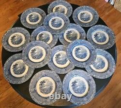 15 Royal Staffordshire Pottery Jenny Lind Blue Dinner Plate, 10 Diameter