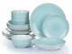 16Pc Porcelain Stoneware Dinner Set Dinnerware Complete Set Plates Bowls Aqua