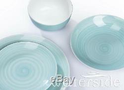 16Pc Porcelain Stoneware Dinner Set Dinnerware Complete Set Plates Bowls Aqua