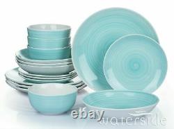 16Pc Stylish Modern Dinner Set Porcelain Dinning Set Complete Plates Bowls Aqua