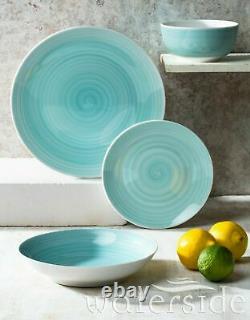 16Pc Stylish Modern Dinner Set Porcelain Dinning Set Complete Plates Bowls Aqua