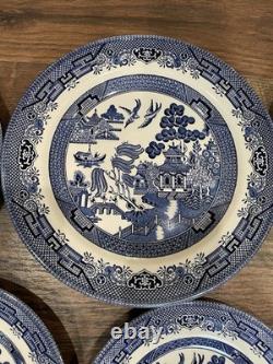 16 Blue Willow CHURCHILL England DINNER PLATES 8 Soup Salad Bowls VINTAGE Mint