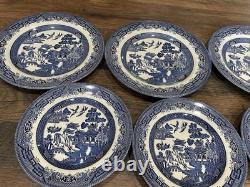 16 Blue Willow CHURCHILL England DINNER PLATES 8 Soup Salad Bowls VINTAGE Mint