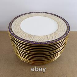 16 Cauldon China Dinner Plates 4732 Cowell & Hubbard Blue & Gold England