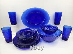 16 Pc Avon Royal Sapphire Plates Bowls Tumblers Cobalt Blue Glassware France Lot